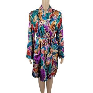 Beth Michaels Vintage Colorful Satin Robe with Tassel Motif